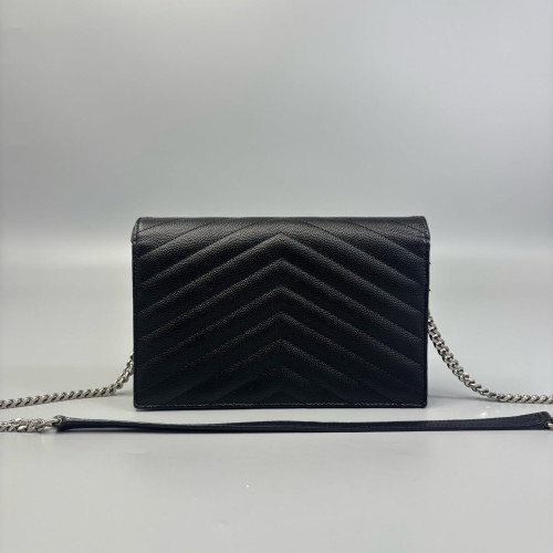 Yves Saint Laurent Small Envelope Chain Wallet Caviar Black