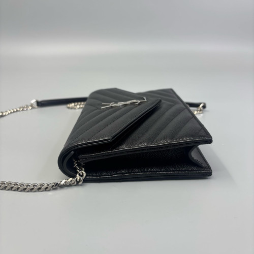 Yves Saint Laurent Small Envelope Chain Wallet Caviar Black