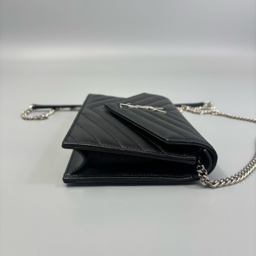 Yves Saint Laurent Small Envelope Chain Wallet Caviar Black