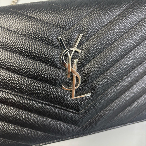 Yves Saint Laurent Small Envelope Chain Wallet Caviar Black