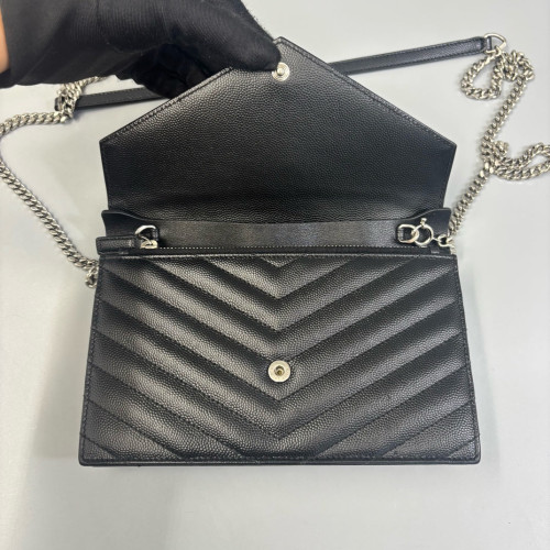 Yves Saint Laurent Small Envelope Chain Wallet Caviar Black