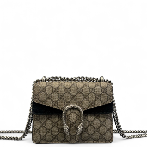 Gucci Mini Dionysus GG Supreme Monogram Suede Brown Black