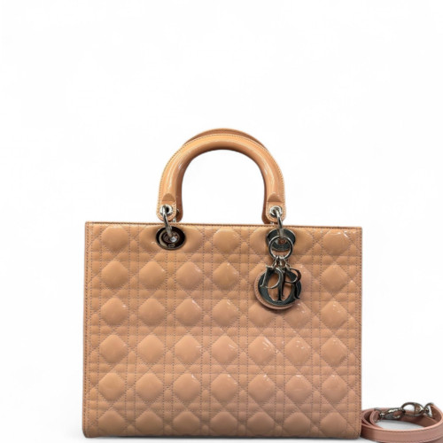 Dior Large Lady Dior Patent Calfskin Pink
