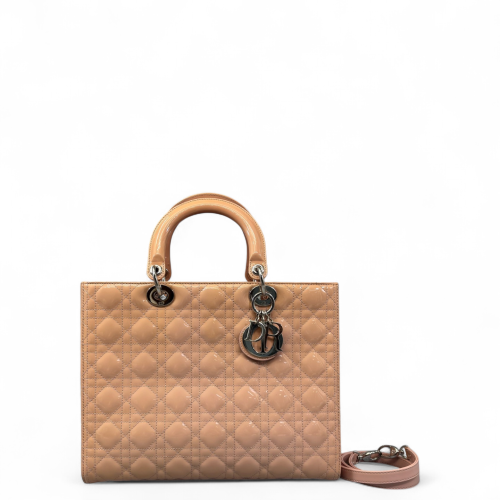 Dior Large Lady Dior Patent Calfskin Pink