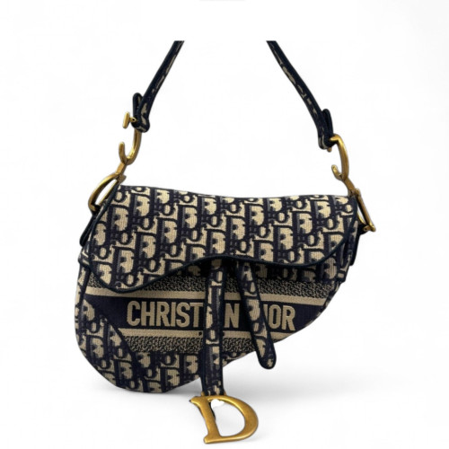 Dior Medium Saddle Bag Oblique Beige Navy Black