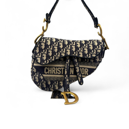 Dior Medium Saddle Bag Oblique Beige Navy Black