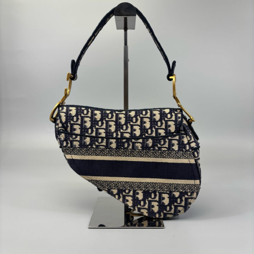 Dior Medium Saddle Bag Oblique Beige Navy Black