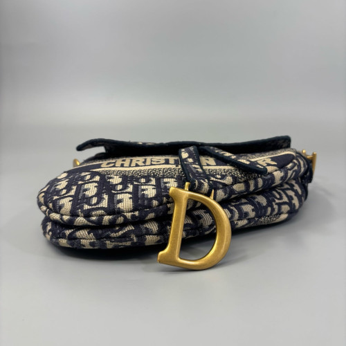 Dior Medium Saddle Bag Oblique Beige Navy Black