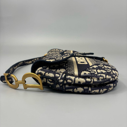 Dior Medium Saddle Bag Oblique Beige Navy Black