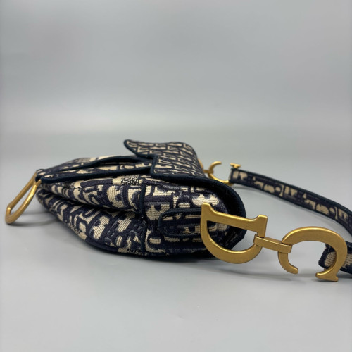 Dior Medium Saddle Bag Oblique Beige Navy Black