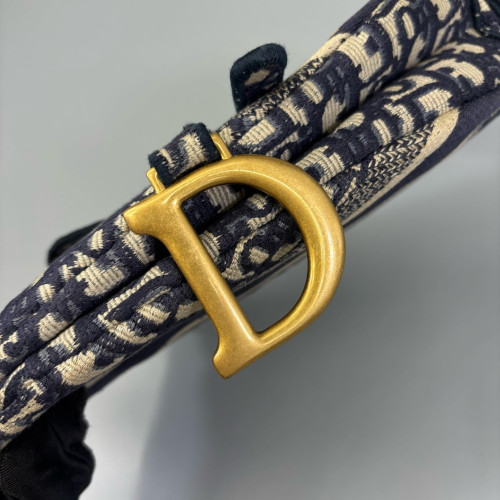 Dior Medium Saddle Bag Oblique Beige Navy Black