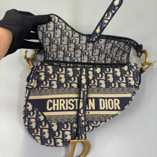 Dior Medium Saddle Bag Oblique Beige Navy Black