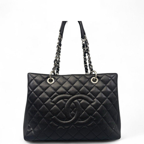Chanel Quilted Grand Shopping Tote Gst Grained Calfskin Black
