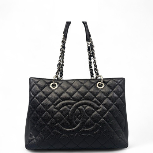Chanel Quilted Grand Shopping Tote Gst Grained Calfskin Black