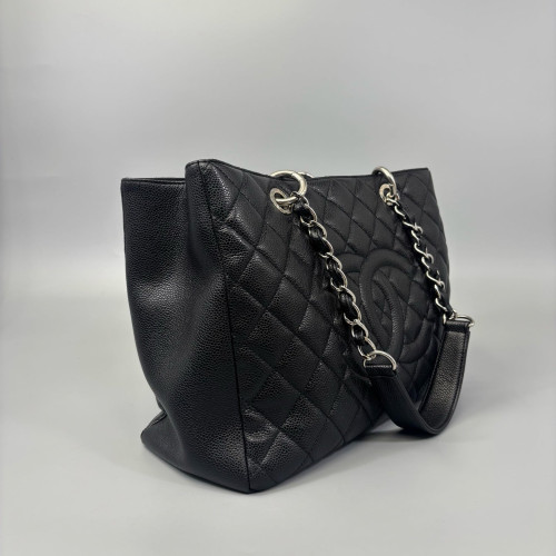 Chanel Quilted Grand Shopping Tote Gst Grained Calfskin Black