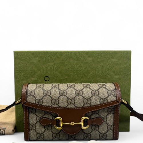 Gucci Mini Horsebit 1955 GG Supreme Monogram Brown Beige