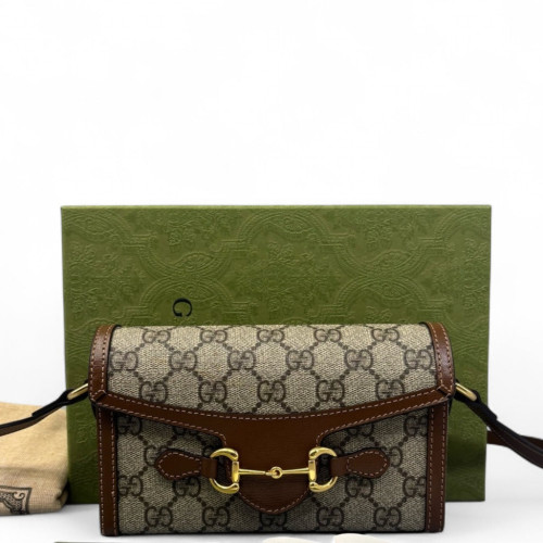 Gucci Mini Horsebit 1955 GG Supreme Monogram Brown Beige