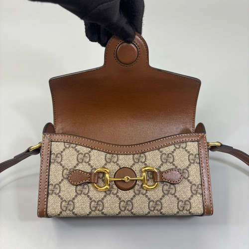 Gucci Mini Horsebit 1955 GG Supreme Monogram Brown Beige