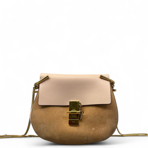 Chloe Medium Drew Shoulder Bag Suede Calfskin Light Brown Cammeo