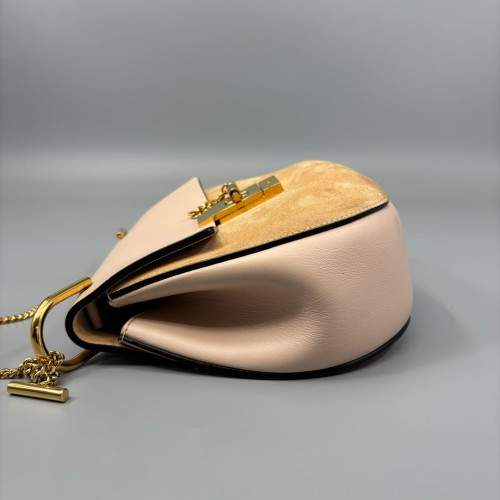 Chloe Medium Drew Shoulder Bag Suede Calfskin Light Brown Cammeo