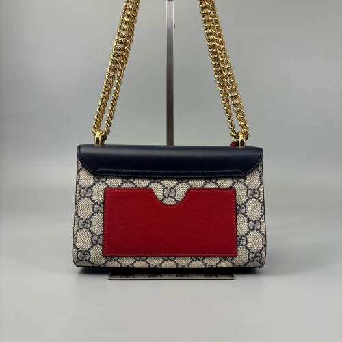Gucci Small Padlock Shoulder Bag GG Supreme Monogram Blue Beige Red
