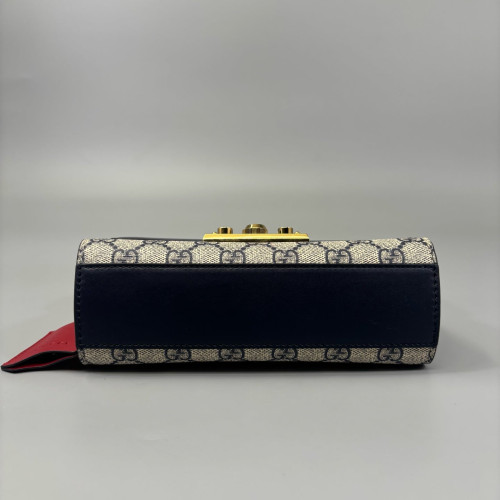 Gucci Small Padlock Shoulder Bag GG Supreme Monogram Blue Beige Red