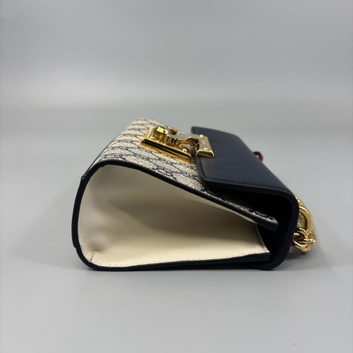 Gucci Small Padlock Shoulder Bag GG Supreme Monogram Blue Beige Red