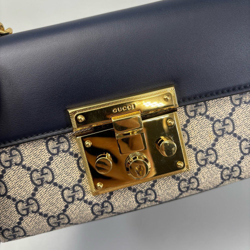 Gucci Small Padlock Shoulder Bag GG Supreme Monogram Blue Beige Red