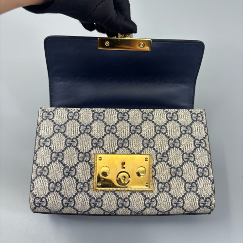 Gucci Small Padlock Shoulder Bag GG Supreme Monogram Blue Beige Red