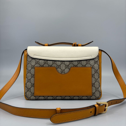 Gucci Small Padlock Front Pocket Flap Shoulder Bag GG Supreme Monogram Yellow White