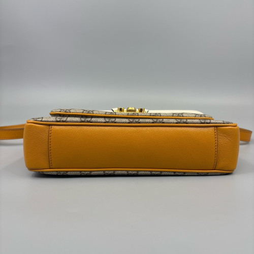 Gucci Small Padlock Front Pocket Flap Shoulder Bag GG Supreme Monogram Yellow White
