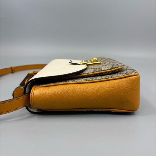 Gucci Small Padlock Front Pocket Flap Shoulder Bag GG Supreme Monogram Yellow White