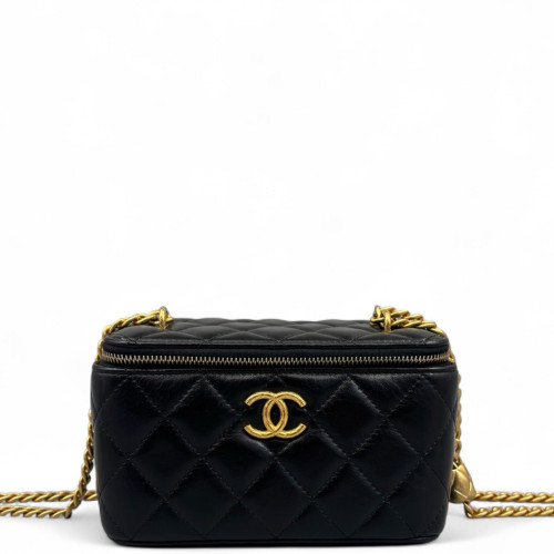 Chanel Quilted Pearl Crush Small Vanity Case Calfskin Black