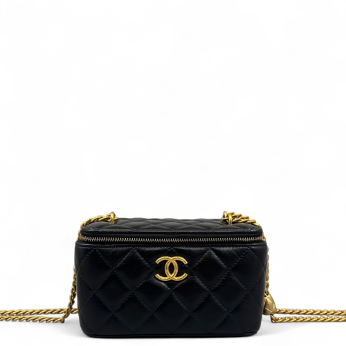 Chanel Quilted Pearl Crush Small Vanity Case Calfskin Black