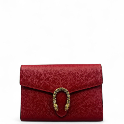 Gucci Mini Dionysus Chain Wallet Grained Calfskin Red
