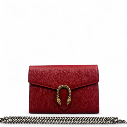 Gucci Mini Dionysus Chain Wallet Grained Calfskin Red