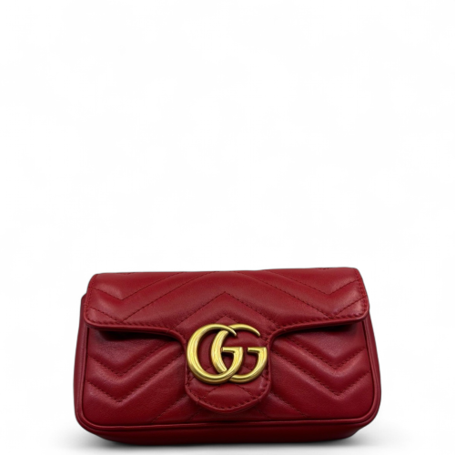 Gucci Matelasse Super Mini GG Marmont Calfskin Red
