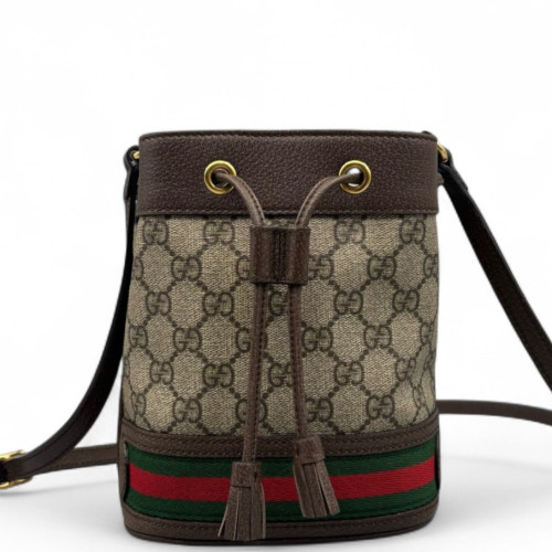 Gucci Mini Ophidia Bucket Bag GG Supreme Monogram Brown Beige Green Gucci Mini Ophidia Bucket Bag GG Supreme Monogram Brown Beige Green