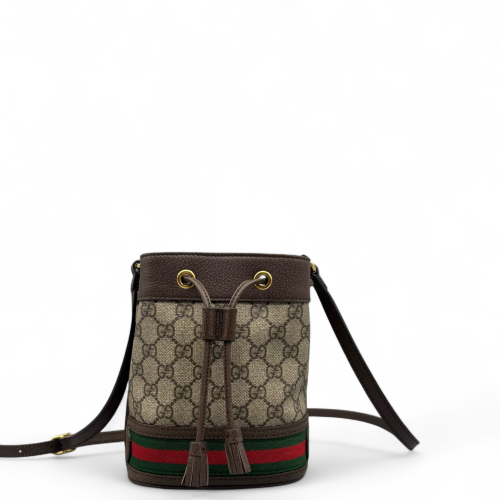 Gucci Mini Ophidia Bucket Bag GG Supreme Monogram Brown Beige Green Gucci Mini Ophidia Bucket Bag GG Supreme Monogram Brown Beige Green