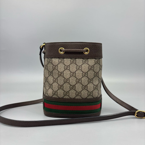Gucci Mini Ophidia Bucket Bag GG Supreme Monogram Brown Beige Green Gucci Mini Ophidia Bucket Bag GG Supreme Monogram Brown Beige Green