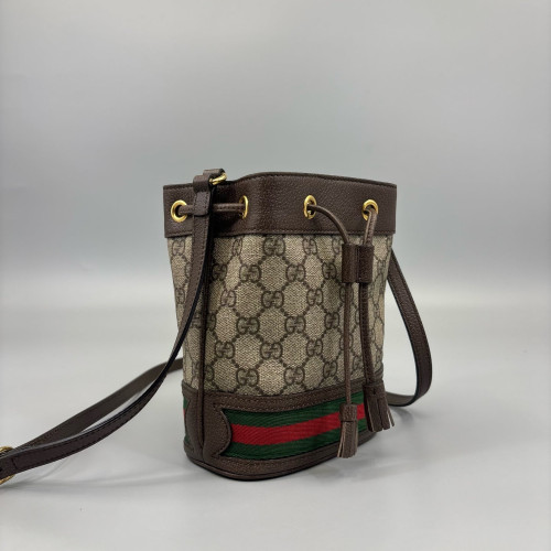 Gucci Mini Ophidia Bucket Bag GG Supreme Monogram Brown Beige Green Gucci Mini Ophidia Bucket Bag GG Supreme Monogram Brown Beige Green