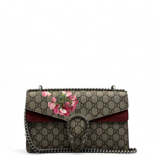 Gucci Meium Dionysus GG Supreme Monogram Suede Beige Burgundy Pink