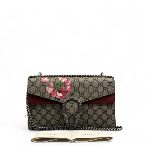 Gucci Meium Dionysus GG Supreme Monogram Suede Beige Burgundy Pink