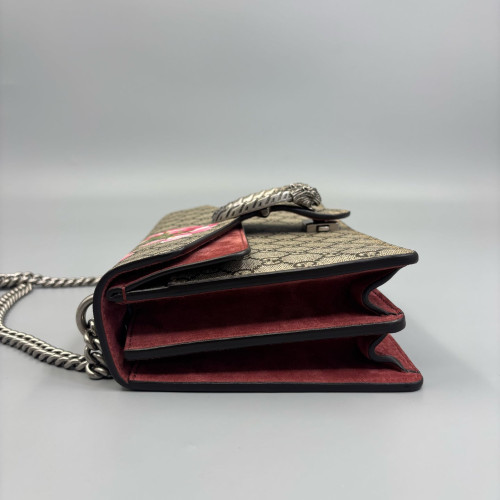 Gucci Meium Dionysus GG Supreme Monogram Suede Beige Burgundy Pink