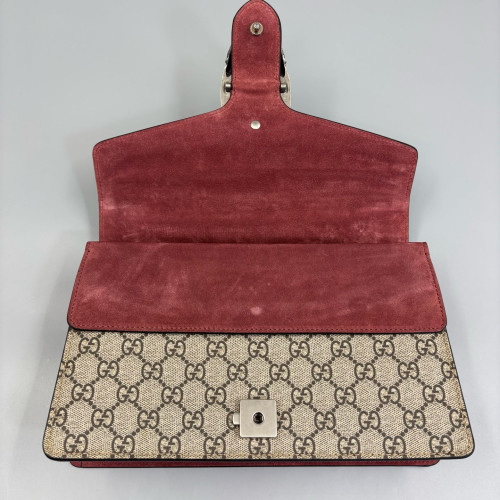 Gucci Meium Dionysus GG Supreme Monogram Suede Beige Burgundy Pink