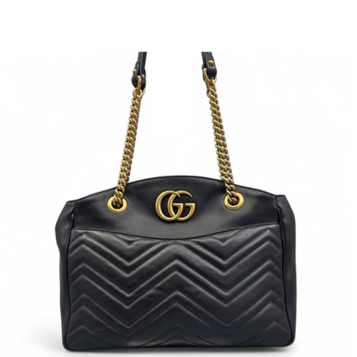 Gucci Matelasse GG Marmont Shoulder Tote Bag Calfskin Black