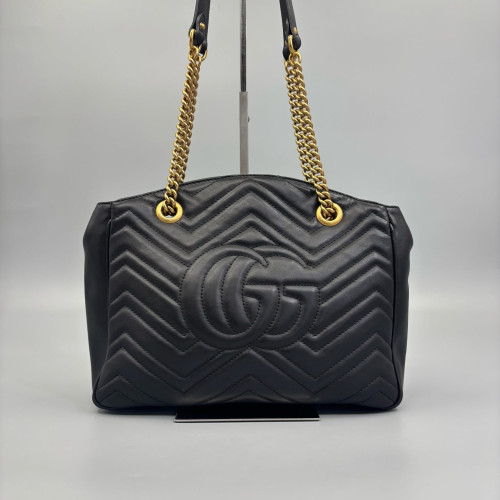Gucci Matelasse GG Marmont Shoulder Tote Bag Calfskin Black