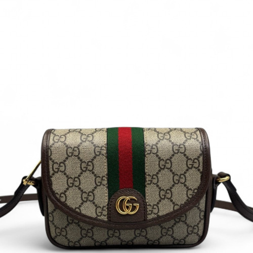 Gucci Web Mini Ophidia Crossbody Bag GG Supreme Monogram Beige Brown Green Gucci Web Mini Ophidia Crossbody Bag GG Supreme Monogram Beige Brown Green
