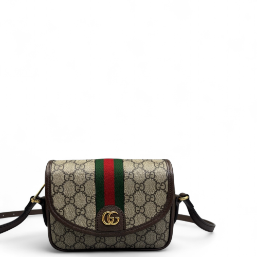 Gucci Web Mini Ophidia Crossbody Bag GG Supreme Monogram Beige Brown Green Gucci Web Mini Ophidia Crossbody Bag GG Supreme Monogram Beige Brown Green