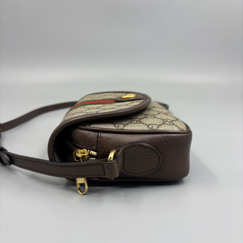 Gucci Web Mini Ophidia Crossbody Bag GG Supreme Monogram Beige Brown Green Gucci Web Mini Ophidia Crossbody Bag GG Supreme Monogram Beige Brown Green